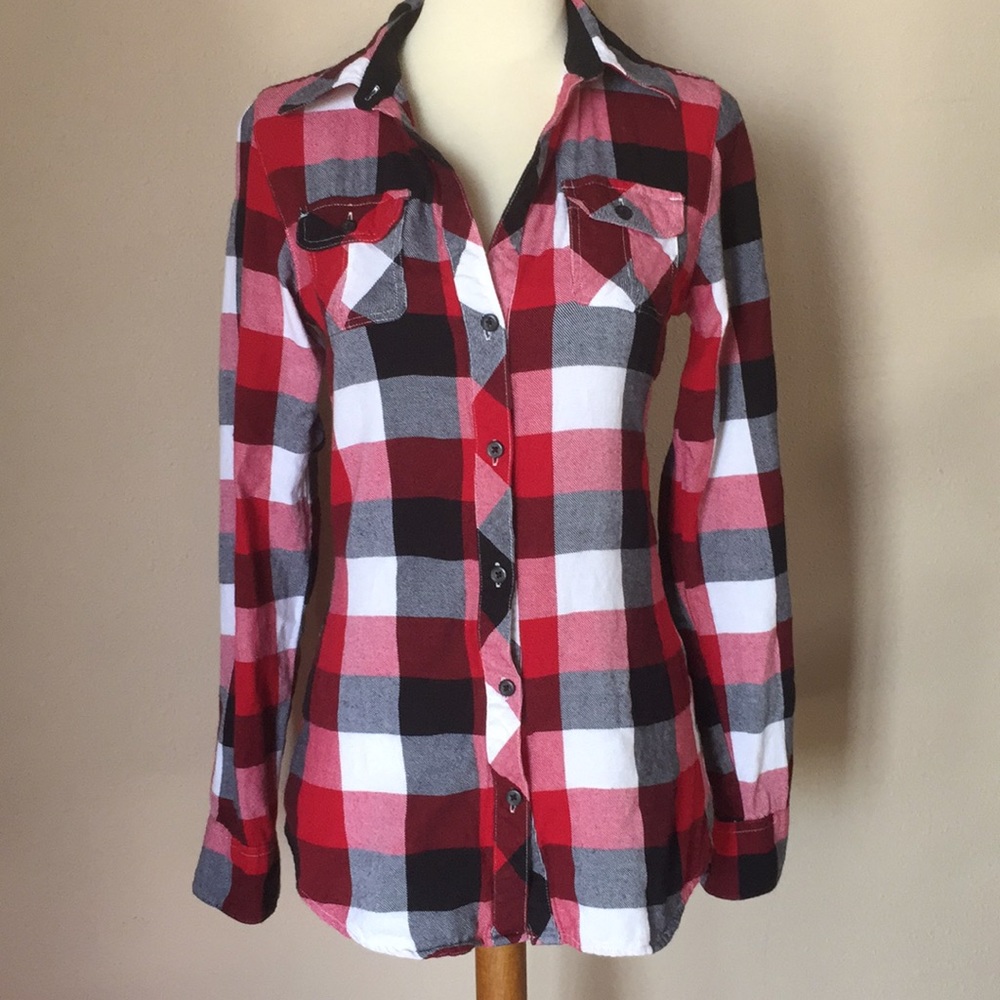 Full Tilt red plaid LS button shirt Juniors XS